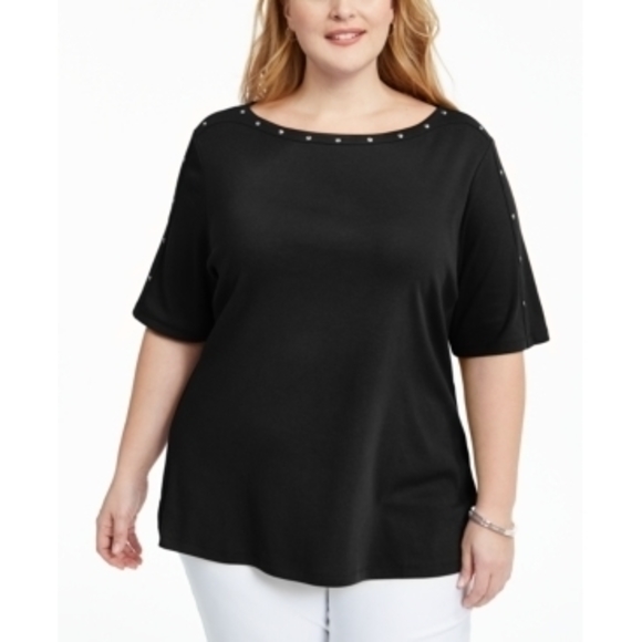 Karen Scott Plus Black Studded Tee Shirt Plus Size 3X - Women's Tops - Picture 1 of 1